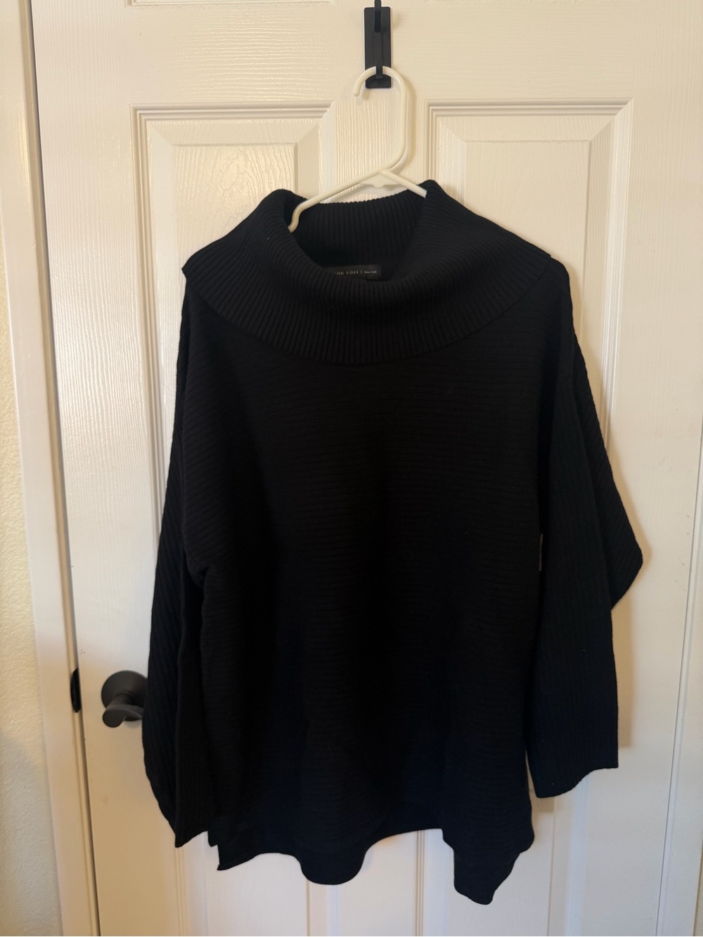 Joan Vass Black Ribbed Cowl Turtleneck Sweater